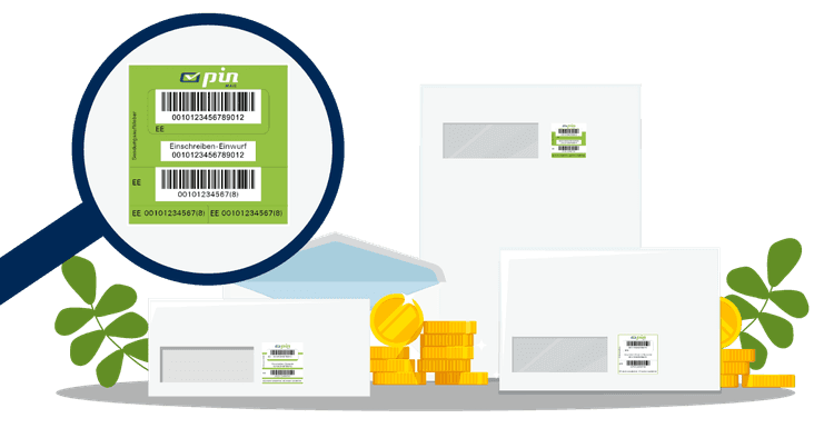 Der grüne Einschreiben-Aufkleber der PIN AG