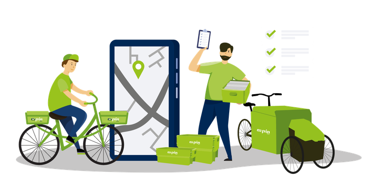 Zusteller mit Fahrrad, Checkliste, Abholservice ab 34€ monatlich