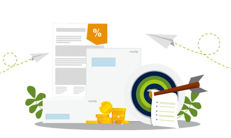 Werbepost mit Münzen für günstiges Versenden