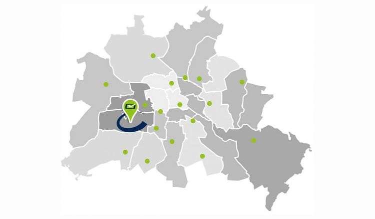Deutschlandkarte mit Depotmarkierungen, Neueröffnung in Wilmersdorf